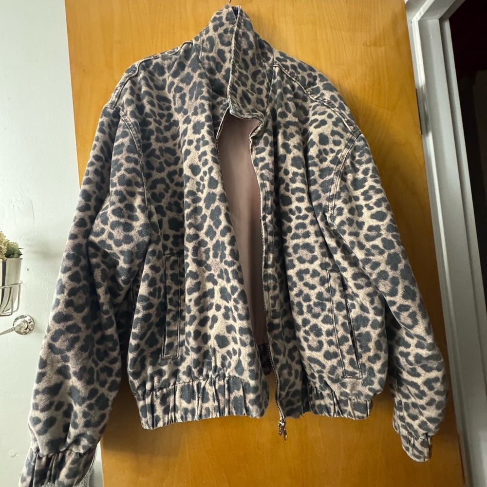 Pilcro Leopard-Print Bomber Jacket in Taupe and Black
